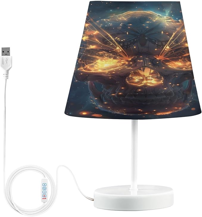 ALAZA Sugar Skull Butterfly Starry Decor Bedside Table Lamp with USB Port 3 Color Temperatures LED Desk Lamp for Bedroom Office S - sugar skull table lamp
