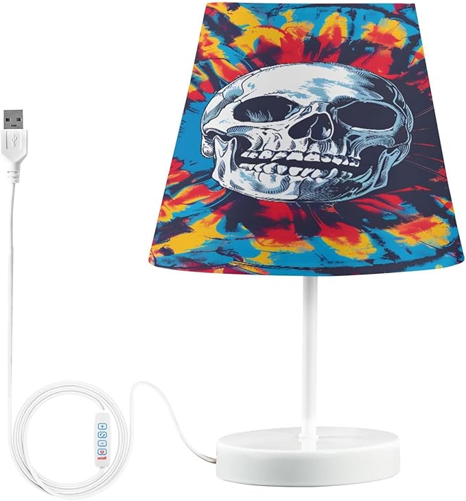 ALAZA Tie Dye Spiral Sugar Skull Decor Bedside Table Lamp with USB Port 3 Color Temperatures LED Desk Lamp for Bedroom Office M - sugar skull table lamp