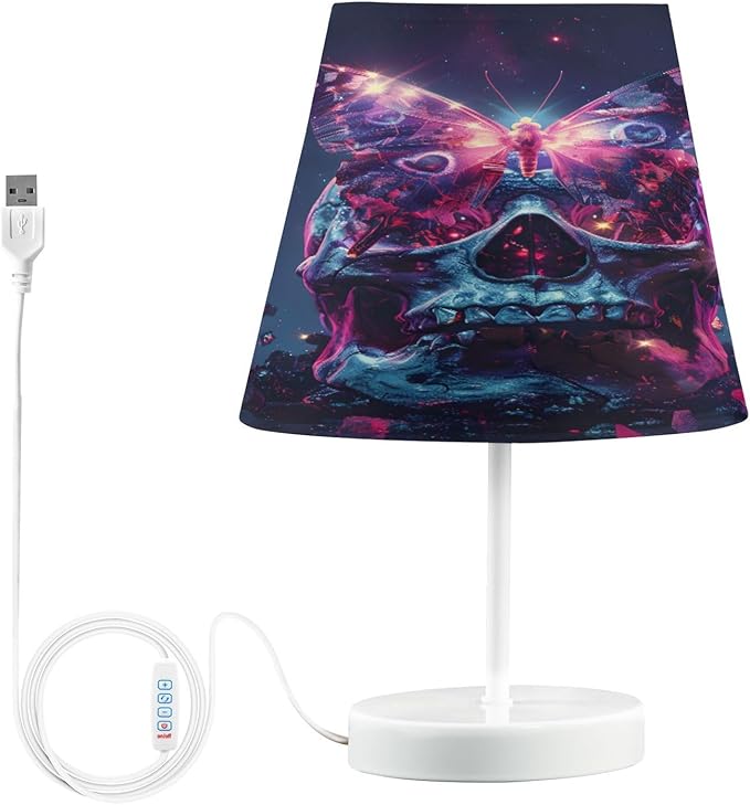 ALAZA Fantasy Sugar Skull Butterfly Decor Bedside Table Lamp with USB Port 3 Color Temperatures LED Desk Lamp for Bedroom Office S - sugar skull table lamp