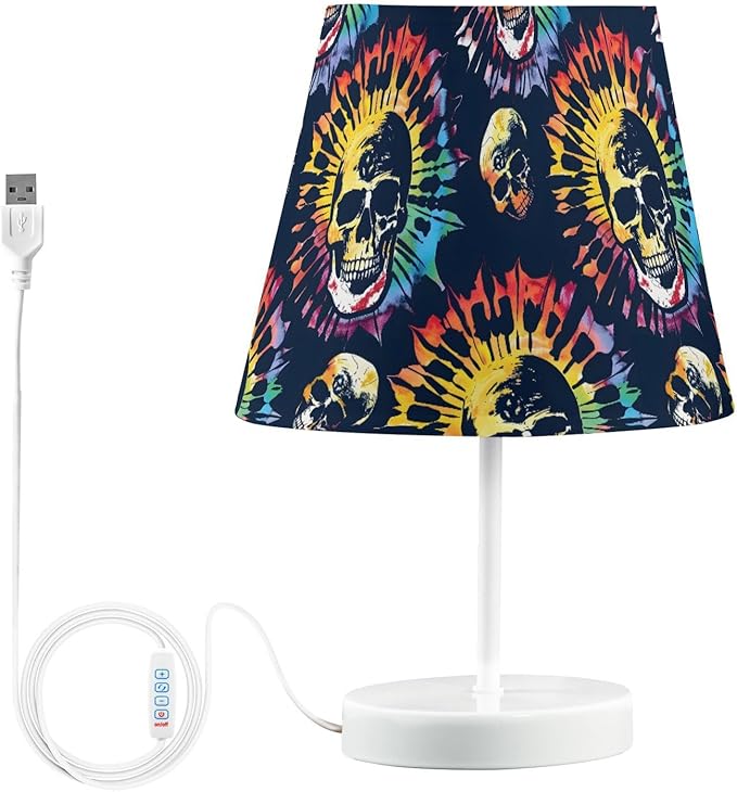 ALAZA Sugar Skull Tie Dye Decor Bedside Table Lamp with USB Port 3 Color Temperatures LED Desk Lamp for Bedroom Office M - sugar skull table lamp