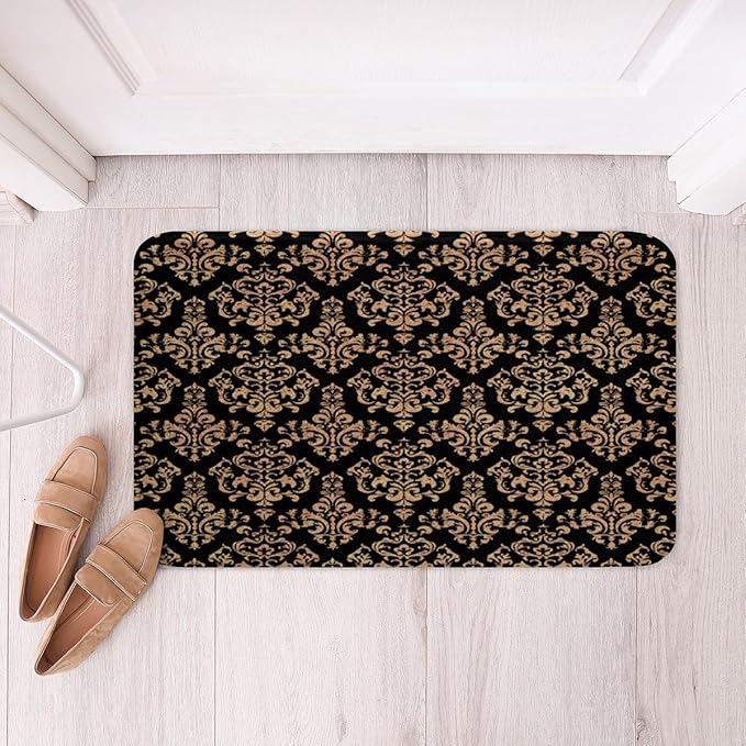 Feelyou Vintage Damask Floral Soft Fleece Door Carpet Oriental Antique Polyester Bath Rug Boys Girls Exotic Sugar Skull Rose Non Slip Bath Mat Bohemia Boho Bathroom Floor Indoor Doormat,20x32 Inch - sugar skull area rug