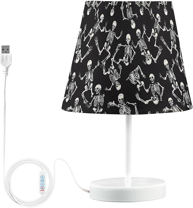 ALAZA Skeleton Sugar Skull Black Decor Bedside Table Lamp with USB Port 3 Color Temperatures LED Desk Lamp for Bedroom Office M - sugar skull table lamp