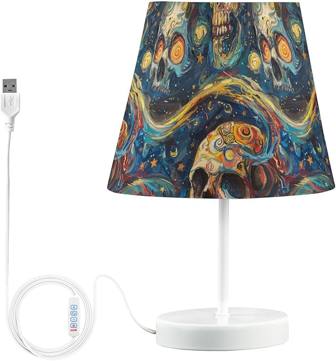 ALAZA Human Skeleton Sugar Skull Starry Night Decor Bedside Table Lamp with USB Port 3 Color Temperatures LED Desk Lamp for Bedroom Office M - sugar skull table lamp