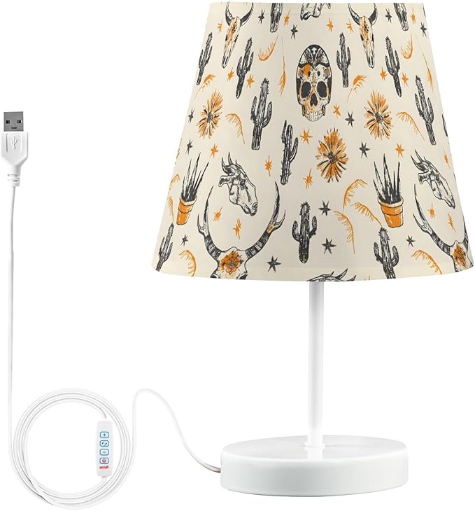 ALAZA Sugar Skull Cactus Decor Bedside Table Lamp with USB Port 3 Color Temperatures LED Desk Lamp for Bedroom Office M - sugar skull table lamp
