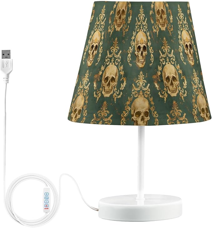 ALAZA Vintage Sugar Skull Green Decor Bedside Table Lamp with USB Port 3 Color Temperatures LED Desk Lamp for Bedroom Office M - sugar skull table lamp