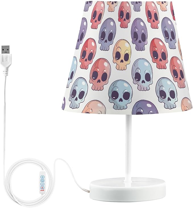 ALAZA Sugar Skull Color Day of the Dead Decor Bedside Table Lamp with USB Port 3 Color Temperatures LED Desk Lamp for Bedroom Office M - sugar skull table lamp