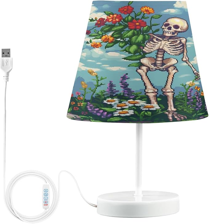 ALAZA Flower Skeleton Sugar Skull Decor Bedside Table Lamp with USB Port 3 Color Temperatures LED Desk Lamp for Bedroom Office M - sugar skull table lamp
