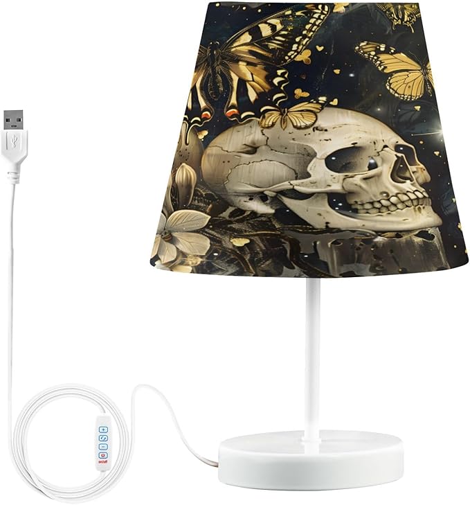 ALAZA Butterfly Sugar Skull Starry Decor Bedside Table Lamp with USB Port 3 Color Temperatures LED Desk Lamp for Bedroom Office S - sugar skull table lamp