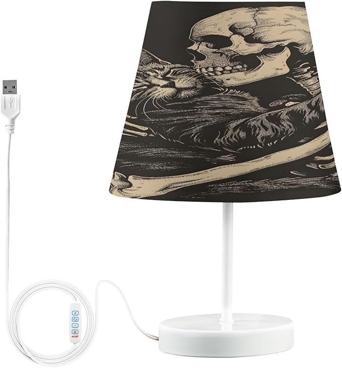 ALAZA Cat Kitten Sugar Skull Skeletal Black Decor Bedside Table Lamp with USB Port 3 Color Temperatures LED Desk Lamp for Bedroom Office M - sugar skull table lamp