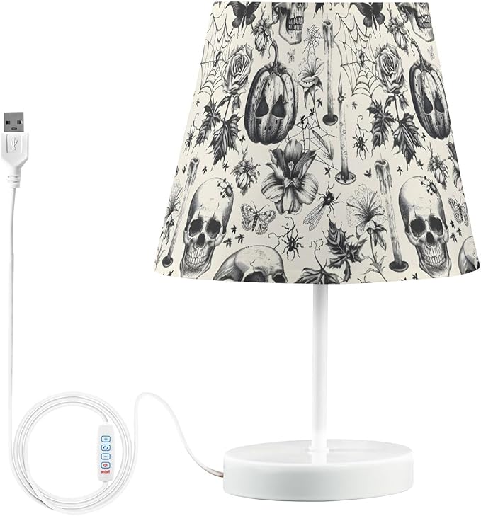 ALAZA Sugar Skull Pumpkin Flower Decor Bedside Table Lamp with USB Port 3 Color Temperatures LED Desk Lamp for Bedroom Office M - sugar skull table lamp