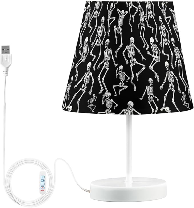 ALAZA Dancing Skeleton Sugar Skull Decor Bedside Table Lamp with USB Port 3 Color Temperatures LED Desk Lamp for Bedroom Office M - sugar skull table lamp