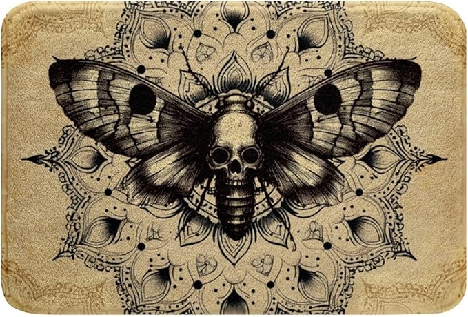 Erosebridal Gothic Moth Bath Mat Kids Sugar Skull 16"X 24" Bathroom Rugs Boho Flower Pattern Doormats Floor Mats Yellow Decor Non Slip Bath Rug for Boys Girls Woman Bathroom - sugar skull floor mat