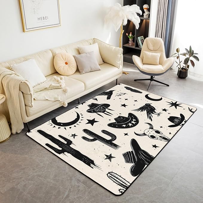Feelyou Weatern Decor Decorative Carpet Area Rug 5x7 Wild Western Cowboy Living Room Rugs Boys Girls Decor Sugar Skull Accent Rug Cow Skull Decorative Rug Rodeo Cowboy Style Doormats Floor Mat - sugar skull area rug