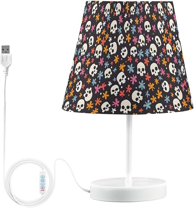 ALAZA Sugar Skull Blossom Flower Decor Bedside Table Lamp with USB Port 3 Color Temperatures LED Desk Lamp for Bedroom Office M - sugar skull table lamp