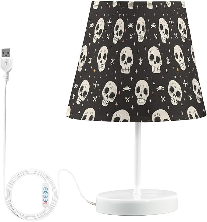 ALAZA Human Skeleton Sugar Skull Stylish Decor Bedside Table Lamp with USB Port 3 Color Temperatures LED Desk Lamp for Bedroom Office M - sugar skull table lamp