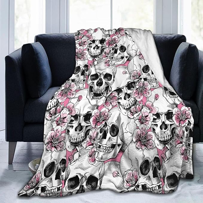 Sugar Skull Flannel Throw Blanket 60x50 Inches - All Season Ultra Soft Warm Cozy Microfiber Thermal Lightweight Floral Fleece Blanket for Sofa, Bed, Couch, Office, Travel - sugar skull apron for women