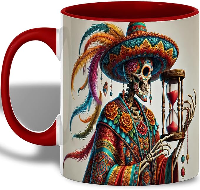 Day of the Dead Ceramic Mug, 11oz Colorful Sugar Skull Coffee Cup with Mexican Art Design, Gift for Women, Men, Friends, Family, Halloween or Dia de los Muertos Drinkware, Dishwasher Safe Cup - sugar skull coffee cup