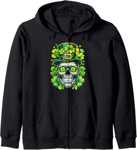 St Patrick Day Of The Dead Sugar Skull - sugar skull zip up hoodie mens