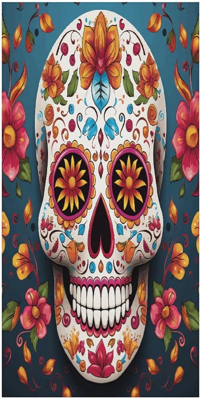 Soft Towel, Colorful Sugar Skull Printed Towel,Large Lightweight Towel,Travel Towel - sugar skull beach towel