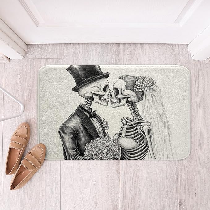 Feelyou Skull Polyester Bath Rug Kissing Lovers Soft Fleece Door Carpet for Kids Boys Girls Skeleton Sugar Skull Non Slip Bath Mat Valentine Day Bathroom Floor Indoor Doormat,16x24 Inch - sugar skull floor mat