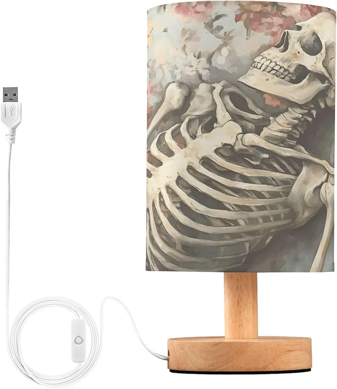 ALAZA Watercolor Sugar Skull Rose Blossom Decor Bedside Table Lamp with USB Port for Bedroom Nightstand Office Desk LED Bulb Included - sugar skull table lamp