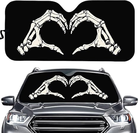 Skull Car Sun Shade Windshield Sunshade Universal Fit Heart Block Sun Glare,UV and Heat,Car Interior Accessiores - sugar skull car sunshade for windshield