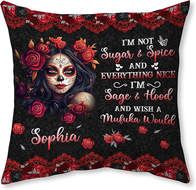 Hyturtle Personalized Sugar Skull Pillow - Sugar Skull Gifts for Women - Gifts for Skeleton Lovers - Sugar Skull Gift - Floral Skull Pillow for Sofa Decor - Custom Pillow with Insert Home Decoration - sugar skull throw pillow