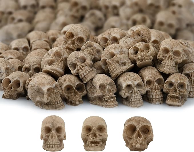 DS. DISTINCTIVE STYLE 40 Pieces Mini Skeleton Head Figurines Halloween Miniature Skeleton Head Statue Skull Figurine for Spooky Decor, Crafts and Halloween Decoration - sugar skull figurine collectible