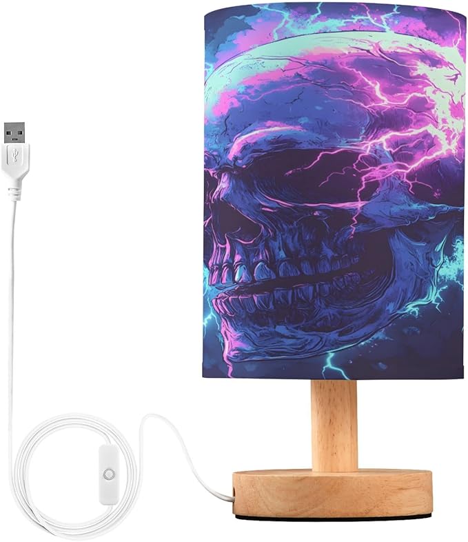 ALAZA Fantasy Magic Sugar Skull Decor Bedside Table Lamp with USB Port for Bedroom Nightstand Office Desk LED Bulb Included - sugar skull table lamp