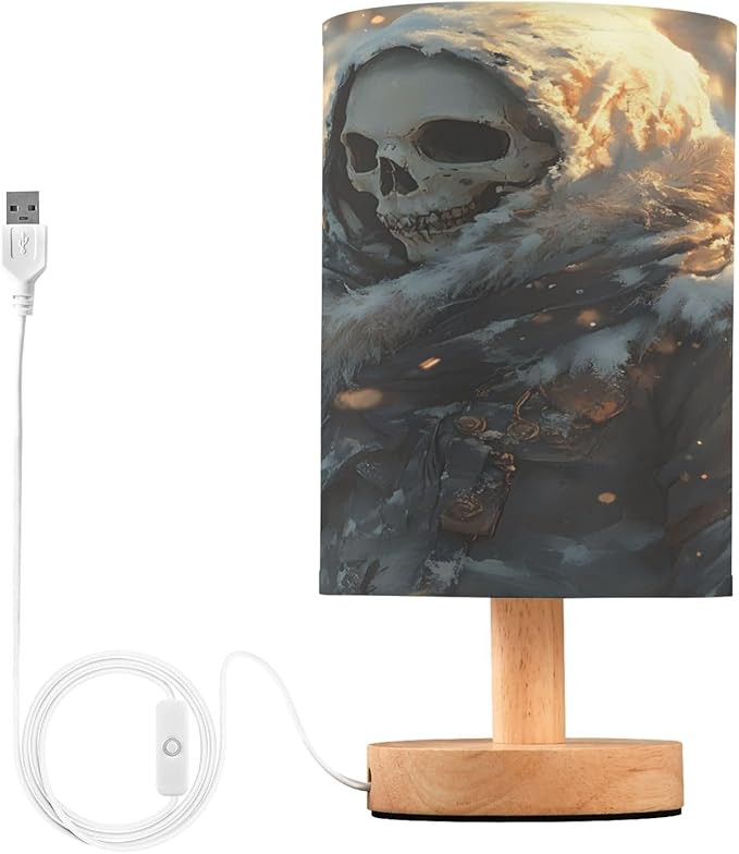 ALAZA Skeleton Sugar Skull Winter Decor Bedside Table Lamp with USB Port for Bedroom Nightstand Office Desk LED Bulb Included - sugar skull table lamp
