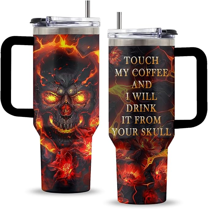 Goth Gifts for Women, Wicked Cup, 40 Oz Spooky Skull Tumbler with Handle & Straw, Wicked Gift, Thanksgiving Christmas Gifts for Horror Lovers Men Women, Horror Skull Cup, 1 PCS - sugar skull tumbler with straw
