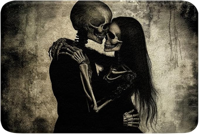 Sugar Skull Bathroom Rugs Couple Lover Themed Doormats Floor Mats,Romantic Weeding Bath Mat Woman Men Skeleton Bone Entryway Rug 16"X 24" for Adult Bedroom - sugar skull floor mat