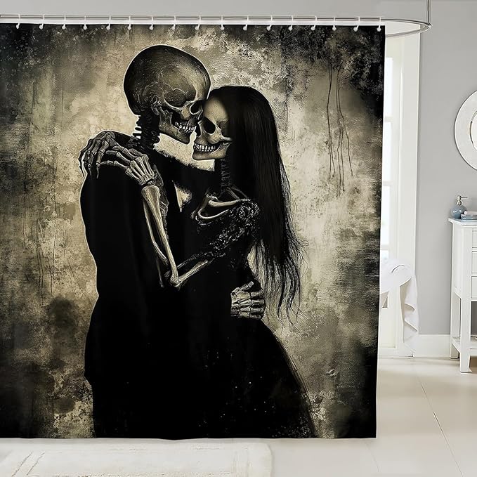 Sugar Skull Shower Curtain Couple Lover Themed Bathroom Shower Curtain Sets,Romantic Weeding Fabric Shower Curtain Woman Men Skeleton Bone Bathroom Accessories 72" W X 72" L for Adult Bathroom - sugar skull shower curtain set