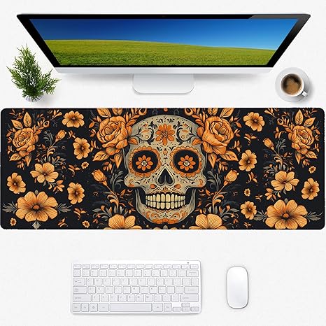 Sugar Skull Gaming Mouse Pad, Desk Mat, Non-Slip Rubber Base Cool Aesthetic MousePads for Computer Laptop Keyboard Office School Home Desktop Accessories Decor 31.5" x 11.8" - sugar skull throw blanket
