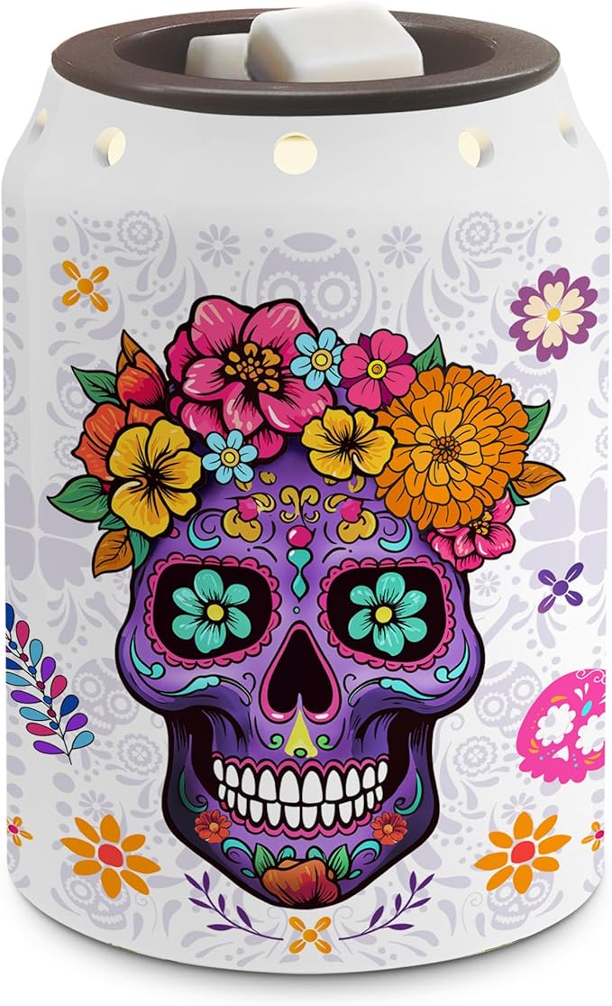 TEDDROP Dia De Los Muertos Decorations Sugar Skull Wax Melt Warmer, Cool Sugar Skull Decor, Housewarming Gifts for Women, Halloween Funny Electric Ceramic Wax Warmer for Bathroom Kitchen Home - sugar skull handbags for sale