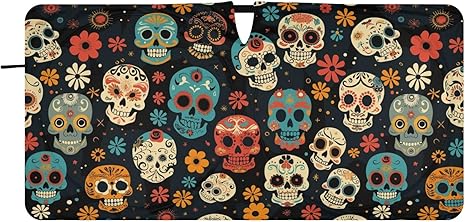 Windshield Sun Shades Colorful Sugar Skulls Foldable Car Sun Shade for Front Window for Car Sedans SUV Trucks Funny Cute Cool Anime Car Sun Shade Keep Your Vehicle Cool S - sugar skull car sunshade for windshield