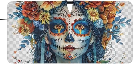 Windshield Sun Shades Sugar Skull Colorful Floral Foldable Car Sun Shade for Front Window for Car Sedans SUV Trucks Funny Cute Cool Anime Car Sun Shade Keep Your Vehicle Cool S - sugar skull car sunshade for windshield