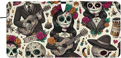 Windshield Sun Shades Dead Sugar Skull Guitar Foldable Car Sun Shade for Front Window for Car Sedans SUV Trucks Funny Cute Cool Anime Car Sun Shade Keep Your Vehicle Cool S - sugar skull car sunshade for windshield