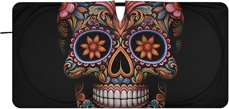 Windshield Sun Shades Sugar Skull Floral Black Foldable Car Sun Shade for Front Window for Car Sedans SUV Trucks Funny Cute Cool Anime Car Sun Shade Keep Your Vehicle Cool S - sugar skull car sunshade for windshield