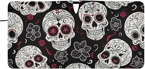 Windshield Sun Shades Sugar Skull Red Floral Foldable Car Sun Shade for Front Window for Car Sedans SUV Trucks Funny Cute Cool Anime Car Sun Shade Keep Your Vehicle Cool S - sugar skull car sunshade for windshield