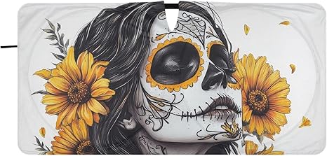 Windshield Sun Shades Sugar Skull Sunflower Foldable Car Sun Shade for Front Window for Car Sedans SUV Trucks Funny Cute Cool Anime Car Sun Shade Keep Your Vehicle Cool M - sugar skull car sunshade for windshield