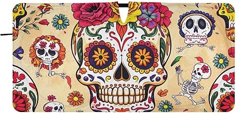 Windshield Sun Shades Dead Day Sugar Skull Foldable Car Sun Shade for Front Window for Car Sedans SUV Trucks Funny Cute Cool Anime Car Sun Shade Keep Your Vehicle Cool S - sugar skull car sunshade for windshield