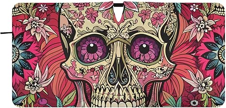 Windshield Sun Shades Sugar Skull Colorful Florals Foldable Car Sun Shade for Sedans SUV Trucks Funny Cute Car Sun Shade Keep Car Cooler Size S - sugar skull car sunshade for windshield