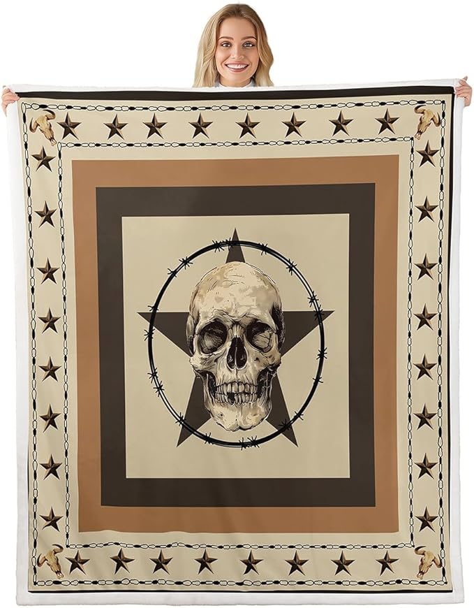 Sugar Skull Blanket Gothic Blankets for Boys Girls Exotic Tribe Style Room Decor Western Farmhouse Bohemian Blanket Boho Wild Animal Stripes Fuzzy Sherpa Throw 50"x60" - sugar skull throw blanket