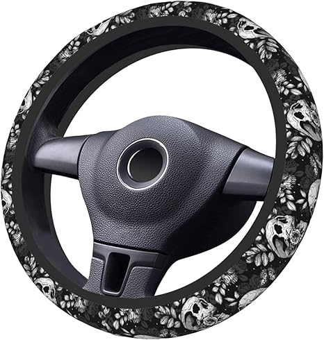 Flower Sugar Skull Steering Wheel Cover Women 15 inch Anti-Slip Sweat Absorption Steering Wheel Covers Cute Car Accessories Decor Car SUV Sedan Vans Truck Protector - sugar skull car seat covers set
