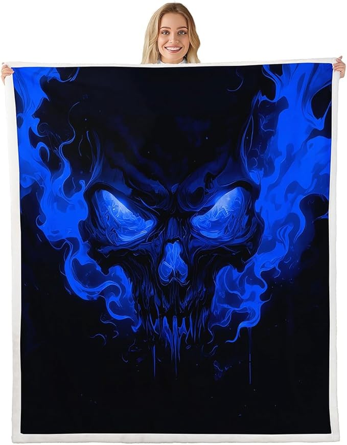 Feelyou Sugar Skull Fleece Throw Blanket Smoky Sugar Skull Blanket for Adult Boys Girls Blue Plush Blanket Thriller Style Fuzzy Blanket for Sofa Bed Couch,Baby 30x40 Inches - sugar skull throw blanket