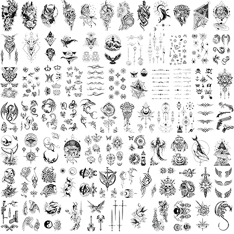 80 Sheets Temporary Fake Small Hand Finger Neck Tattoos Sticker Adult Women Men Kids, Waterproof Realistic Skull Wolf Wicked Tattoos For Halloween, Parties 300+Styles - sugar skull temporary tattoo