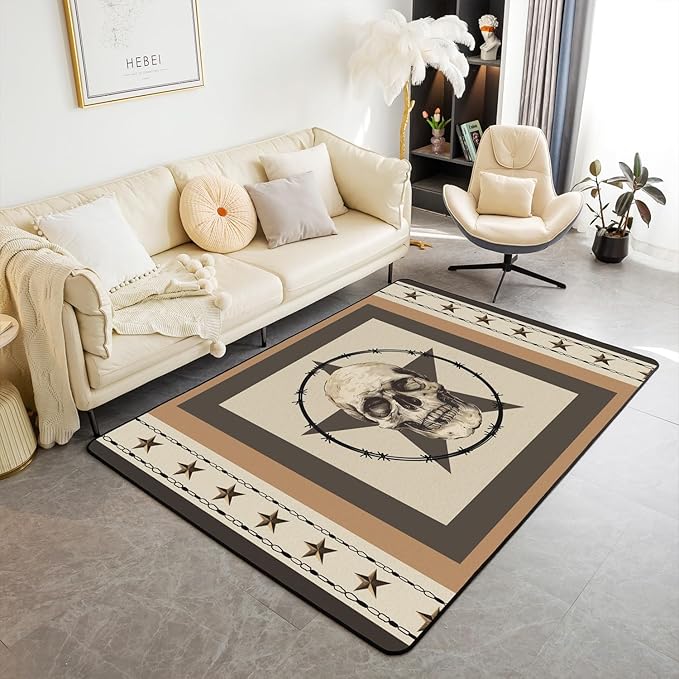 Sugar Skull Area Rug 4'11" x 3'3" for Bedroom Living Room Playroom Gothic Exotic Tribe Style Carpet Western Farmhouse Bohemian Indoor Floor Mat Non Slip Wild Animal Stripes Decorative Rug - sugar skull area rug