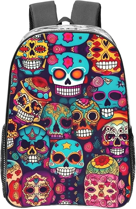 Sugar Skulls print Clear Backpack for Stadium Events Clear Stadium Backpack Clear Bag for Sports Events - best sugar skull backpack