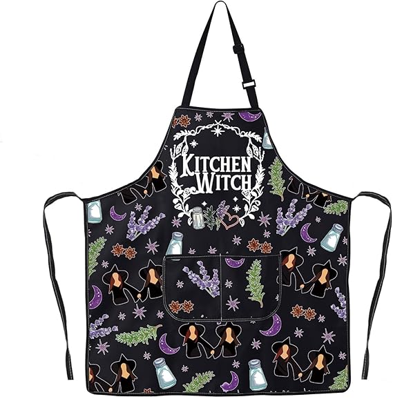 JNIAP Witches Kitchen Apron Salt Rosemary Lavender Love Gifts Magic Witchcraft Apron Witchy Gothic Gifts Witches Apron - sugar skull apron for women